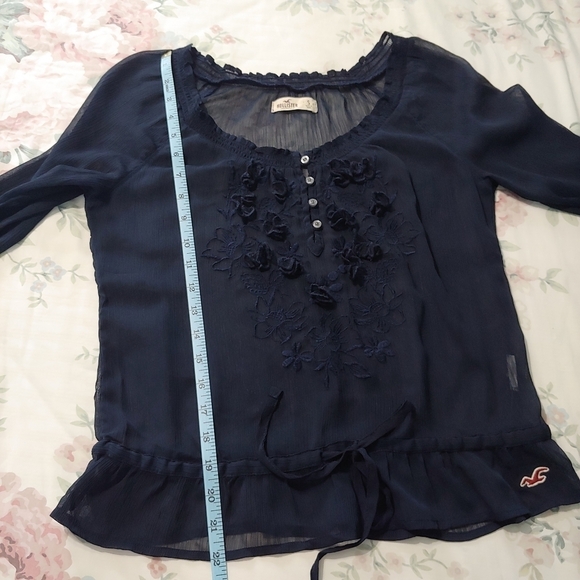 Hollister Sheer Navy Blouse Size Small - Picture 10 of 10